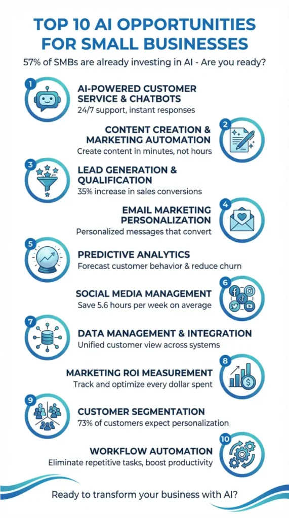 Is Your Small Business Ready for the AI Revolution? Top 10 Opportunities You Can’t Afford to Ignore 2 ai opportunities infographic unbranded